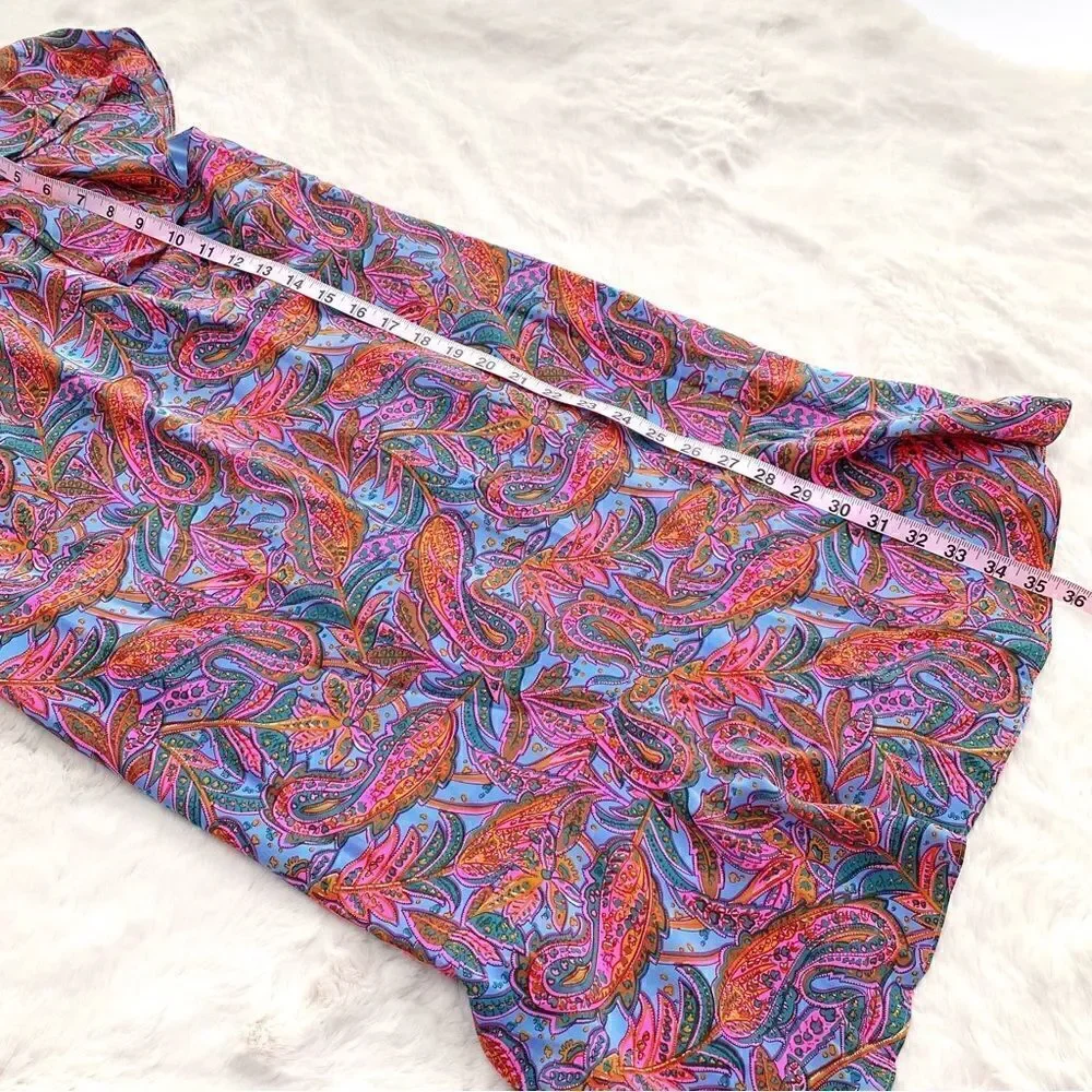 J. Crew Silk Paisley Print Mini Dress Short Sleeve Ruffles Pink Blue Green 8